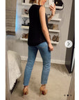 Pearl Embellished Neckline Sleeveless Top (Black)