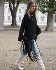 Black Soft Knit Jumper with Statement Fringe Hem