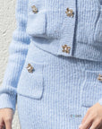 Cosy Knit Co-ords set with Floral button design in pale blue