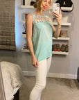 Feather Organza Cotton Vest Top (GREEN)