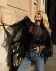 Statement Ruffle Design Organza Ruffle Blouse In Black