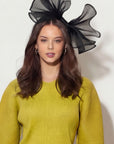 Large Wide Brim Bow Fascinator In Black