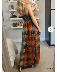 Printed Chiffon Maxi Dress (BLACK STRIPE PRINT)