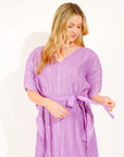 Oversized Metallic pleated kaftan maxi dress in purple