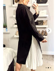 Cotton shirt dress with Pleated chiffon hem design in black