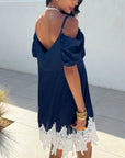 Floral Crochet Lace hem ccold shoulder dress
