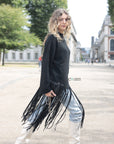 Black Soft Knit Jumper with Statement Fringe Hem