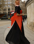 Orange Colour Block Pleated Top and Skirt Co-ords Suits