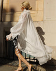 Rose Floral Tie-Neck Oversized Midi Dress In White
