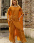 Pleated Wide-Leg Trousers with Adjustable Draped Top Set in Yellow