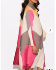 Multi color print long sleeves Blazer Dress with buttons design in yellow