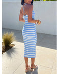 Knitted Stripe Print With Straps Design Midi Bodycon Dress