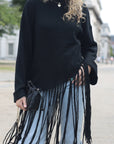 Black Soft Knit Jumper with Statement Fringe Hem