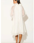 Ruffle Tie Neck Oversized Midi Dress In White