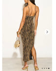 High-neck sleeveless metallic-knit with pattern print maxi dress in Gold