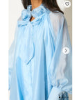 Ruffle Tie Neck Oversized Midi Dress In Blue