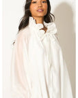 Ruffle Tie Neck Oversized Midi Dress In White