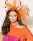 Large Wide Brim Bow Fascinator In Orange