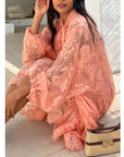 Floral Lace Long Blouseon Sleeves Design Dress In Peach orange
