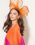 Large Wide Brim Bow Fascinator In Orange