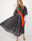 Full Pleated Printed Top And Midi Skirt In Black