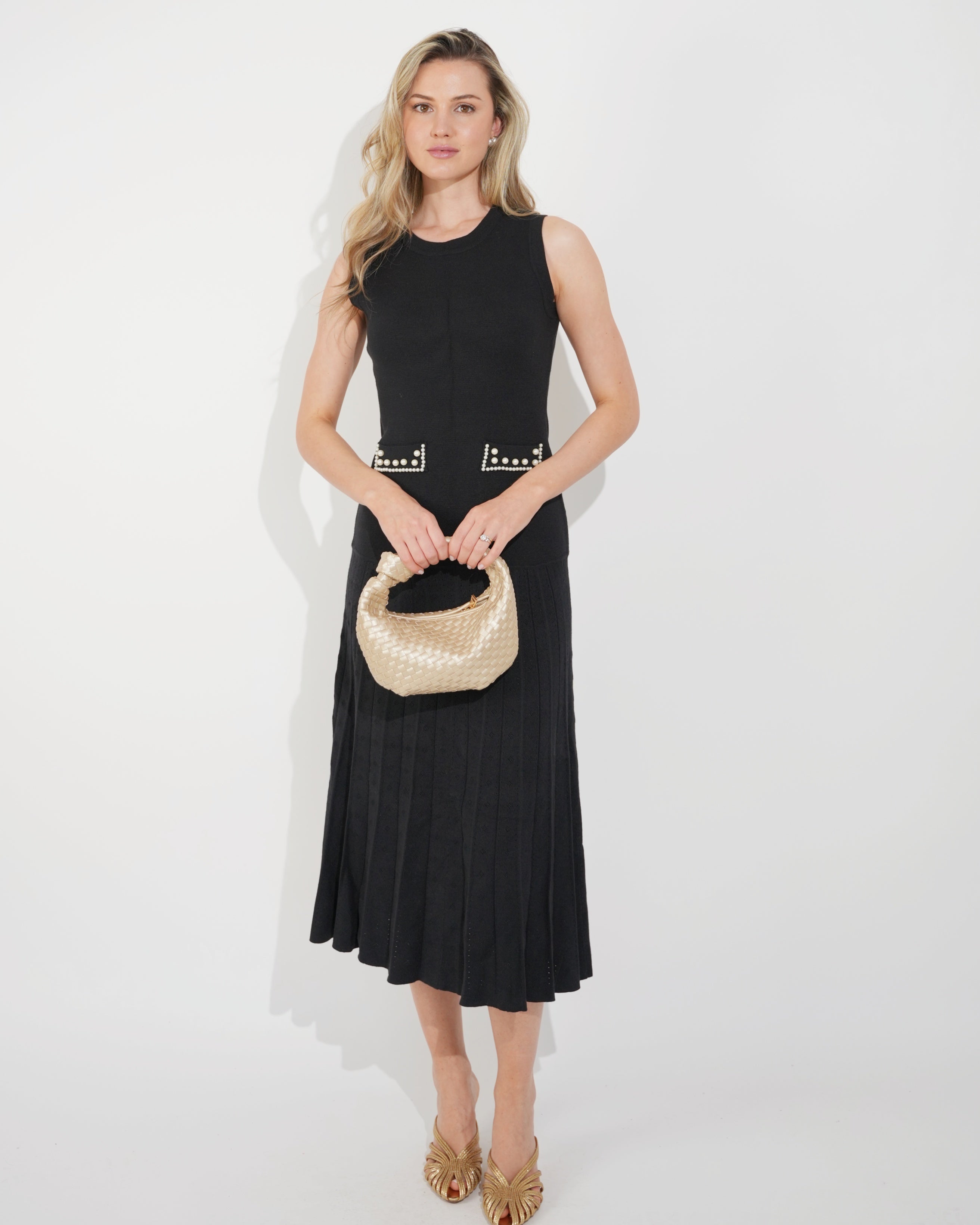 Pearl Bead Pointelle knit bodycon midi dress in Black – CYLONDON