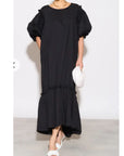 Oversized Puff Sleeves ruffle hem design Maxi dress in Black