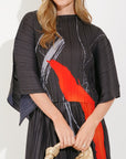 Full Pleated Printed Top And Midi Skirt In Black