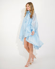 Ruffle Tie Neck Oversized Midi Dress In Blue