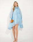 Ruffle Tie Neck Oversized Midi Dress In Blue