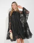 Floral Lace Long Blouseon Sleeves Design Dress In Black