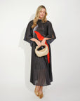 Full Pleated Printed Top And Midi Skirt In Black