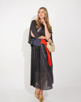 Full Pleated Printed Top And Midi Skirt In Black