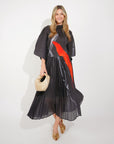 Full Pleated Printed Top And Midi Skirt In Black