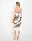 Knitted Stripe Print With Straps Design Midi Bodycon Dress