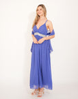 Strappy Chiffon Maxi Dress with Sequin waist (Blue)
