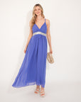 Strappy Chiffon Maxi Dress with Sequin waist (Blue)