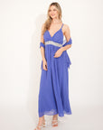 Strappy Chiffon Maxi Dress with Sequin waist (Blue)