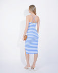 Knitted Stripe Print With Straps Design Midi Bodycon Dress