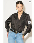 Silky saint feeling Long Sleeves shirt in Black