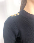 Long sleeves top with buttons design and midi skirt co-ords suits in black