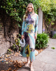 Floral Print Full Pleated Printed Top And Midi Skirt In Blue