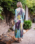 Floral Print Full Pleated Printed Top And Midi Skirt In Blue