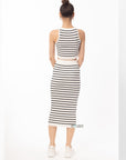Stripe print sleeveless top and midi skirt co-ords suits in white