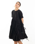Asymmetry with adjustable ties design cotton blend dress in Black