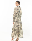 Animal and Forest Scarf print Shirt and Midi Skirt Co-ords in Black
