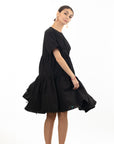 Asymmetry with adjustable ties design cotton blend dress in Black