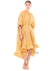 Ruffle Hem Oversized dress with belt in yellow