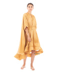 Ruffle Hem Oversized dress with belt in yellow