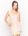 Plain color sequin V neck dress (White)